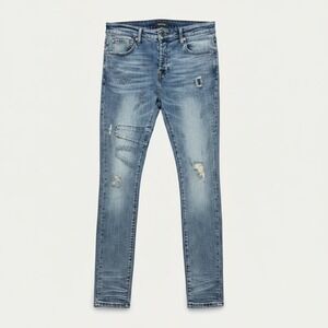 Bluecarats Blue Distressed Patchwork Slim Fit Jeans Sz 34 Light Wash Streetwear